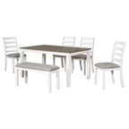 Set da Tavolo da Pranzo Rustico in Legno a 6 Pezzi, Tavolo Rettangolare con 4 Sedie e Panca - ModernLuxe