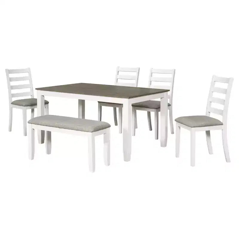 Set da Tavolo da Pranzo Rustico in Legno a 6 Pezzi, Tavolo Rettangolare con 4 Sedie e Panca - ModernLuxe
