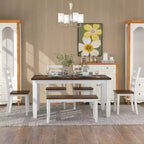 Set da Tavolo da Pranzo Rustico in Legno a 6 Pezzi, Tavolo Rettangolare con 4 Sedie e Panca - ModernLuxe