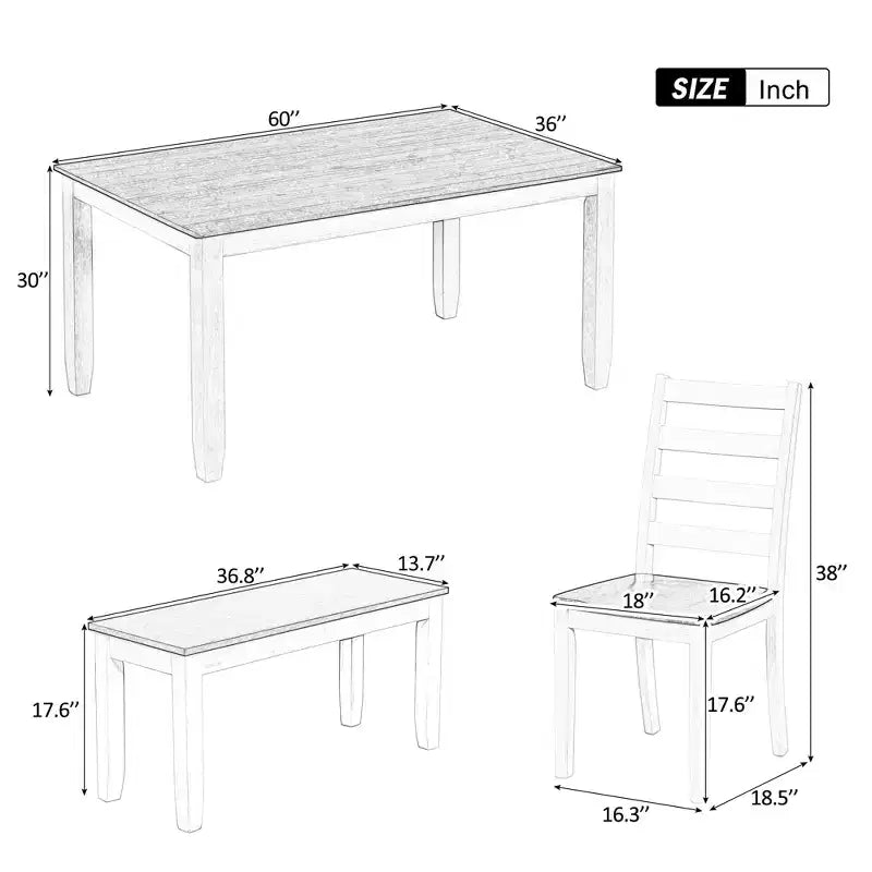 Set da Tavolo da Pranzo Rustico in Legno a 6 Pezzi, Tavolo Rettangolare con 4 Sedie e Panca - ModernLuxe