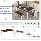 Set da Tavolo da Pranzo Rustico in Legno a 6 Pezzi, Tavolo Rettangolare con 4 Sedie e Panca - ModernLuxe