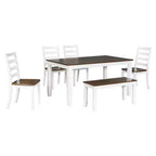 Set da Tavolo da Pranzo Rustico in Legno a 6 Pezzi, Tavolo Rettangolare con 4 Sedie e Panca - ModernLuxe