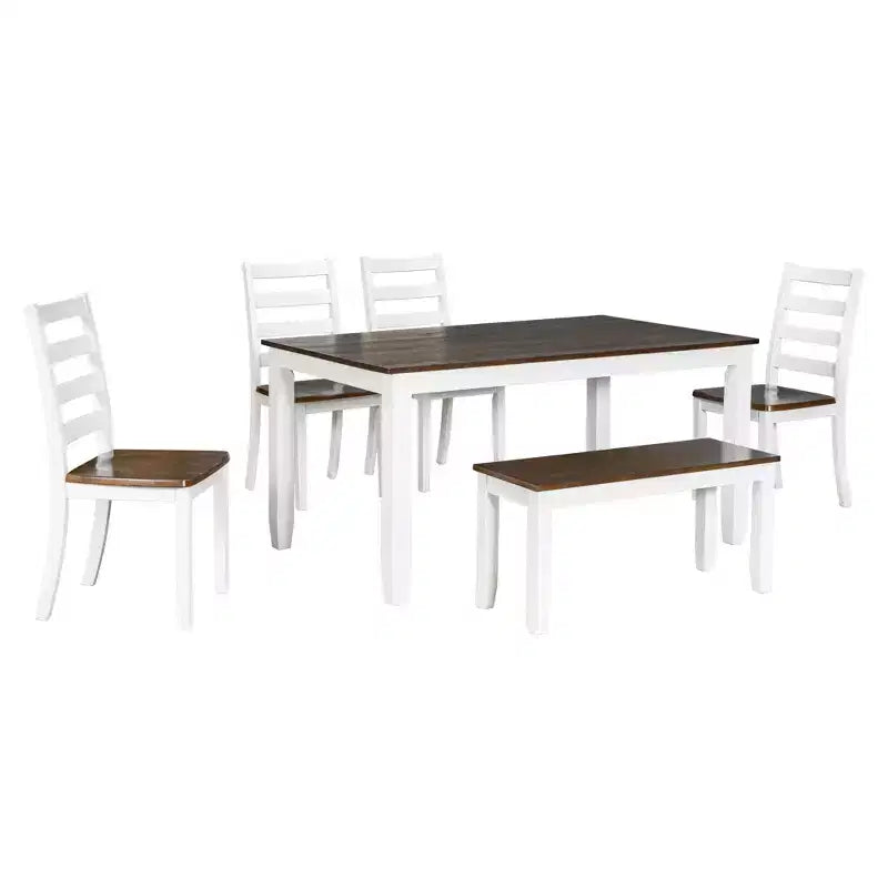 Set da Tavolo da Pranzo Rustico in Legno a 6 Pezzi, Tavolo Rettangolare con 4 Sedie e Panca - ModernLuxe