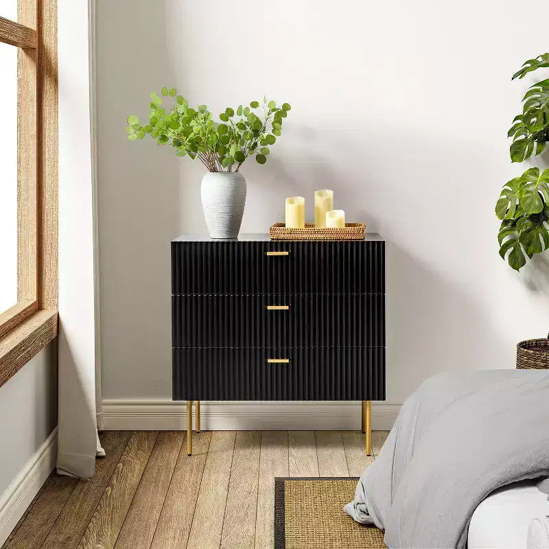 Brian Comodino a 3 cassetti alto 32 con contenitore per camera da letto| ART OF LIVING DESIGNS-NERO