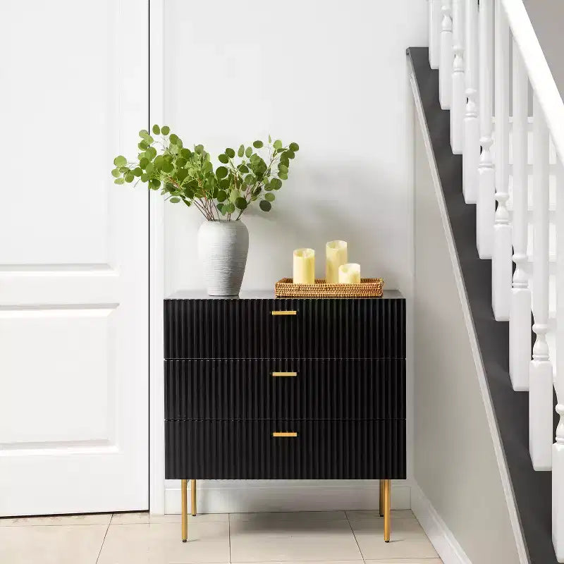 Brian Comodino a 3 cassetti alto 32 con contenitore per camera da letto| ART OF LIVING DESIGNS-NERO