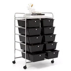Costway carrello portaoggetti a 10 cassetti, carrello di servizio con rotelle, organizer da cucina/ufficio nero/trasparente/macaron/grigio/gradiente nero/multicolore/rosa/arcobaleno con bianco/rosa shocking/rosa carne/viola