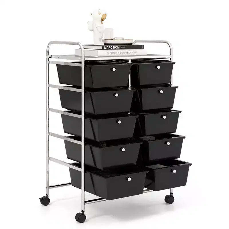 Costway carrello portaoggetti a 10 cassetti, carrello di servizio con rotelle, organizer da cucina/ufficio nero/trasparente/macaron/grigio/gradiente nero/multicolore/rosa/arcobaleno con bianco/rosa shocking/rosa carne/viola