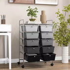 Costway carrello portaoggetti a 10 cassetti, carrello di servizio con rotelle, organizer da cucina/ufficio nero/trasparente/macaron/grigio/gradiente nero/multicolore/rosa/arcobaleno con bianco/rosa shocking/rosa carne/viola