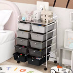 Costway carrello portaoggetti a 10 cassetti, carrello di servizio con rotelle, organizer da cucina/ufficio nero/trasparente/macaron/grigio/gradiente nero/multicolore/rosa/arcobaleno con bianco/rosa shocking/rosa carne/viola