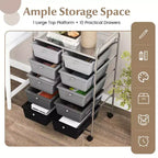 Costway carrello portaoggetti a 10 cassetti, carrello di servizio con rotelle, organizer da cucina/ufficio nero/trasparente/macaron/grigio/gradiente nero/multicolore/rosa/arcobaleno con bianco/rosa shocking/rosa carne/viola