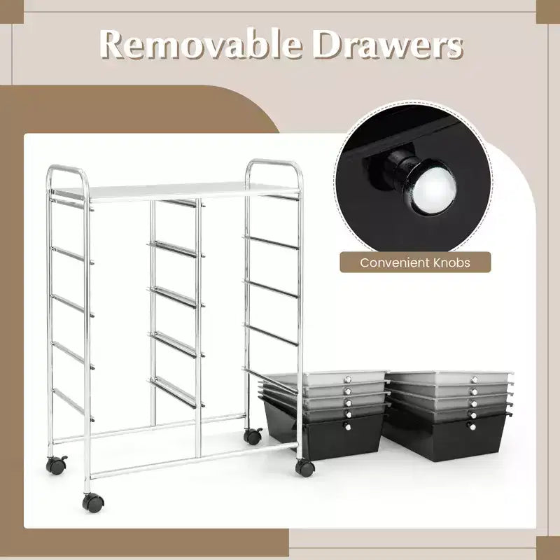 Costway carrello portaoggetti a 10 cassetti, carrello di servizio con rotelle, organizer da cucina/ufficio nero/trasparente/macaron/grigio/gradiente nero/multicolore/rosa/arcobaleno con bianco/rosa shocking/rosa carne/viola