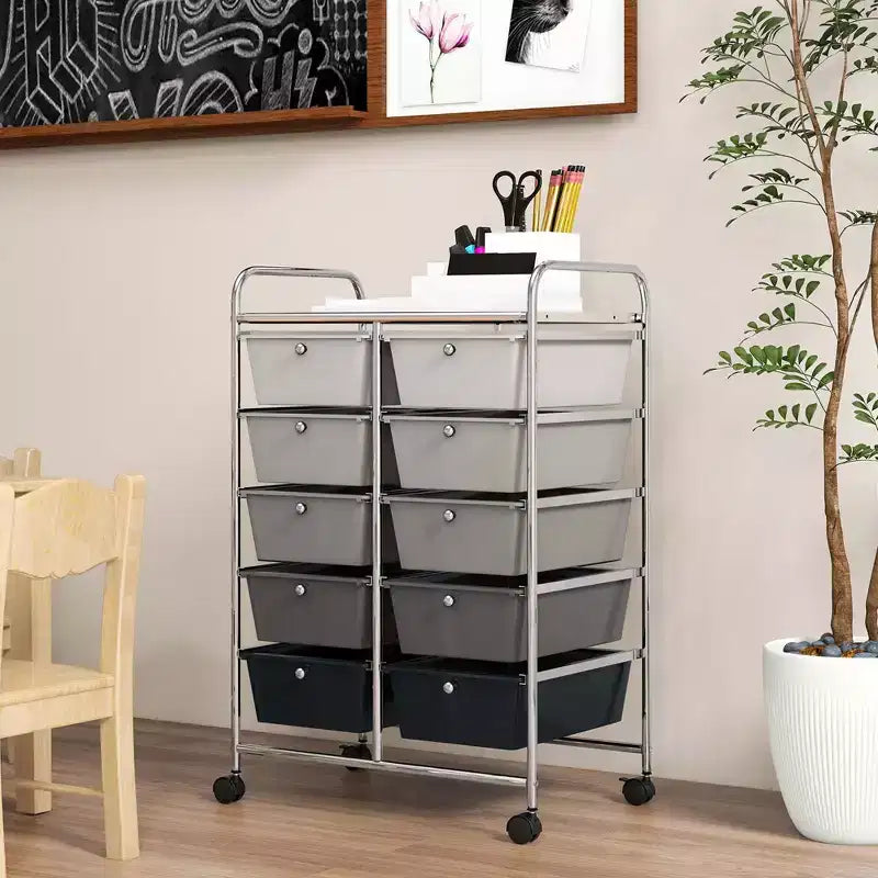 Costway carrello portaoggetti a 10 cassetti, carrello di servizio con rotelle, organizer da cucina/ufficio nero/trasparente/macaron/grigio/gradiente nero/multicolore/rosa/arcobaleno con bianco/rosa shocking/rosa carne/viola