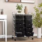 Costway carrello portaoggetti a 10 cassetti, carrello di servizio con rotelle, organizer da cucina/ufficio nero/trasparente/macaron/grigio/gradiente nero/multicolore/rosa/arcobaleno con bianco/rosa shocking/rosa carne/viola