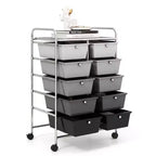 Costway carrello portaoggetti a 10 cassetti, carrello di servizio con rotelle, organizer da cucina/ufficio nero/trasparente/macaron/grigio/gradiente nero/multicolore/rosa/arcobaleno con bianco/rosa shocking/rosa carne/viola
