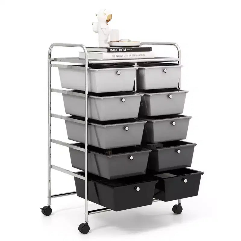Costway carrello portaoggetti a 10 cassetti, carrello di servizio con rotelle, organizer da cucina/ufficio nero/trasparente/macaron/grigio/gradiente nero/multicolore/rosa/arcobaleno con bianco/rosa shocking/rosa carne/viola