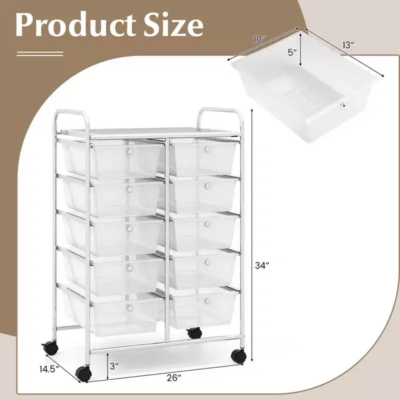 Costway carrello portaoggetti a 10 cassetti, carrello di servizio con rotelle, organizer da cucina/ufficio nero/trasparente/macaron/grigio/gradiente nero/multicolore/rosa/arcobaleno con bianco/rosa shocking/rosa carne/viola