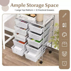 Costway carrello portaoggetti a 10 cassetti, carrello di servizio con rotelle, organizer da cucina/ufficio nero/trasparente/macaron/grigio/gradiente nero/multicolore/rosa/arcobaleno con bianco/rosa shocking/rosa carne/viola