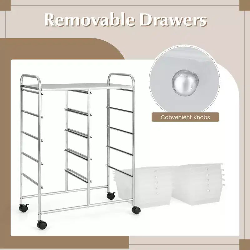 Costway carrello portaoggetti a 10 cassetti, carrello di servizio con rotelle, organizer da cucina/ufficio nero/trasparente/macaron/grigio/gradiente nero/multicolore/rosa/arcobaleno con bianco/rosa shocking/rosa carne/viola