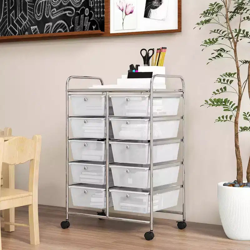 Costway carrello portaoggetti a 10 cassetti, carrello di servizio con rotelle, organizer da cucina/ufficio nero/trasparente/macaron/grigio/gradiente nero/multicolore/rosa/arcobaleno con bianco/rosa shocking/rosa carne/viola