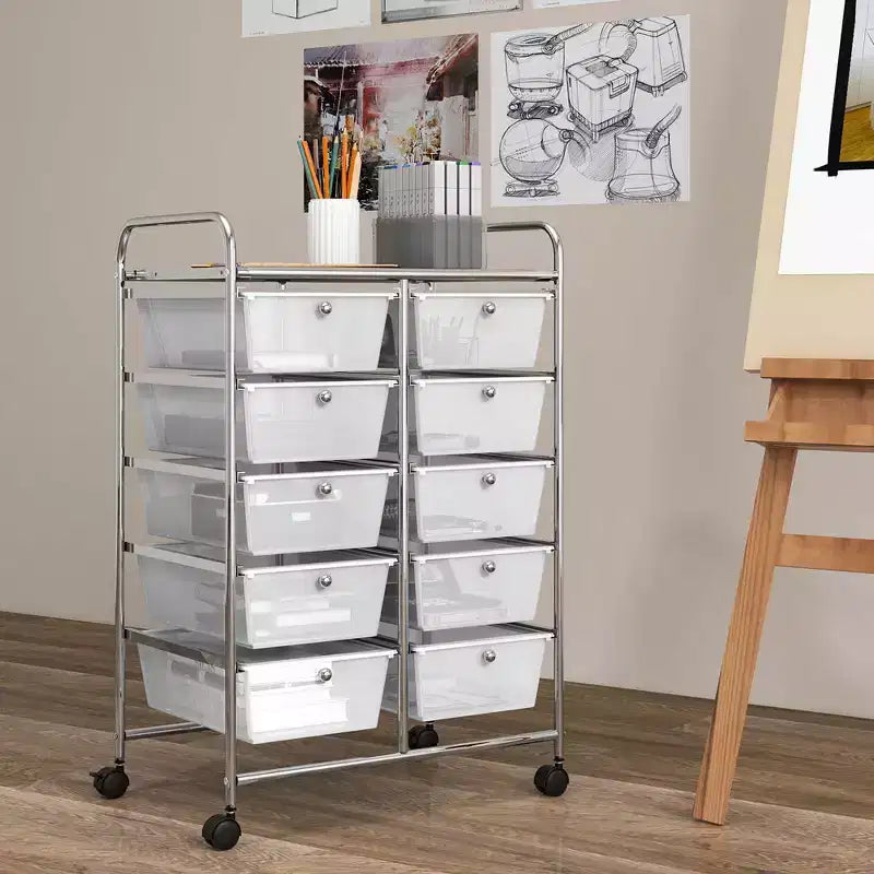 Costway carrello portaoggetti a 10 cassetti, carrello di servizio con rotelle, organizer da cucina/ufficio nero/trasparente/macaron/grigio/gradiente nero/multicolore/rosa/arcobaleno con bianco/rosa shocking/rosa carne/viola