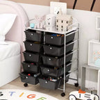 Costway carrello portaoggetti a 10 cassetti, carrello di servizio con rotelle, organizer da cucina/ufficio nero/trasparente/macaron/grigio/gradiente nero/multicolore/rosa/arcobaleno con bianco/rosa shocking/rosa carne/viola