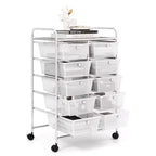 Costway carrello portaoggetti a 10 cassetti, carrello di servizio con rotelle, organizer da cucina/ufficio nero/trasparente/macaron/grigio/gradiente nero/multicolore/rosa/arcobaleno con bianco/rosa shocking/rosa carne/viola