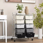 Costway carrello portaoggetti a 10 cassetti, carrello di servizio con rotelle, organizer da cucina/ufficio nero/trasparente/macaron/grigio/gradiente nero/multicolore/rosa/arcobaleno con bianco/rosa shocking/rosa carne/viola