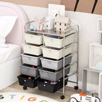 Costway carrello portaoggetti a 10 cassetti, carrello di servizio con rotelle, organizer da cucina/ufficio nero/trasparente/macaron/grigio/gradiente nero/multicolore/rosa/arcobaleno con bianco/rosa shocking/rosa carne/viola