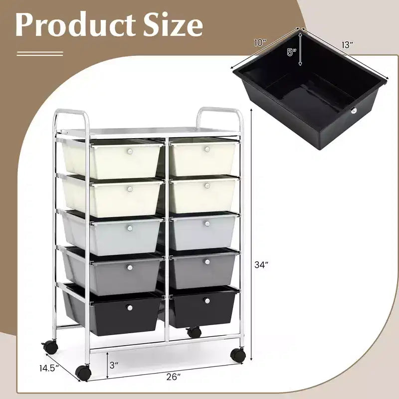 Costway carrello portaoggetti a 10 cassetti, carrello di servizio con rotelle, organizer da cucina/ufficio nero/trasparente/macaron/grigio/gradiente nero/multicolore/rosa/arcobaleno con bianco/rosa shocking/rosa carne/viola