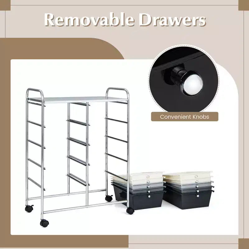Costway carrello portaoggetti a 10 cassetti, carrello di servizio con rotelle, organizer da cucina/ufficio nero/trasparente/macaron/grigio/gradiente nero/multicolore/rosa/arcobaleno con bianco/rosa shocking/rosa carne/viola