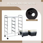 Costway carrello portaoggetti a 10 cassetti, carrello di servizio con rotelle, organizer da cucina/ufficio nero/trasparente/macaron/grigio/gradiente nero/multicolore/rosa/arcobaleno con bianco/rosa shocking/rosa carne/viola