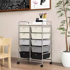 Costway carrello portaoggetti a 10 cassetti, carrello di servizio con rotelle, organizer da cucina/ufficio nero/trasparente/macaron/grigio/gradiente nero/multicolore/rosa/arcobaleno con bianco/rosa shocking/rosa carne/viola
