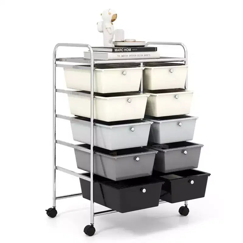 Costway carrello portaoggetti a 10 cassetti, carrello di servizio con rotelle, organizer da cucina/ufficio nero/trasparente/macaron/grigio/gradiente nero/multicolore/rosa/arcobaleno con bianco/rosa shocking/rosa carne/viola