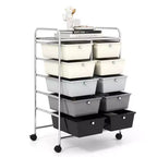 Costway carrello portaoggetti a 10 cassetti, carrello di servizio con rotelle, organizer da cucina/ufficio nero/trasparente/macaron/grigio/gradiente nero/multicolore/rosa/arcobaleno con bianco/rosa shocking/rosa carne/viola