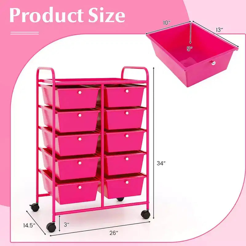 Costway carrello portaoggetti a 10 cassetti, carrello di servizio con rotelle, organizer da cucina/ufficio nero/trasparente/macaron/grigio/gradiente nero/multicolore/rosa/arcobaleno con bianco/rosa shocking/rosa carne/viola