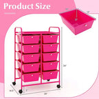 Costway carrello portaoggetti a 10 cassetti, carrello di servizio con rotelle, organizer da cucina/ufficio nero/trasparente/macaron/grigio/gradiente nero/multicolore/rosa/arcobaleno con bianco/rosa shocking/rosa carne/viola