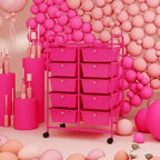 Costway carrello portaoggetti a 10 cassetti, carrello di servizio con rotelle, organizer da cucina/ufficio nero/trasparente/macaron/grigio/gradiente nero/multicolore/rosa/arcobaleno con bianco/rosa shocking/rosa carne/viola