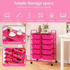Costway carrello portaoggetti a 10 cassetti, carrello di servizio con rotelle, organizer da cucina/ufficio nero/trasparente/macaron/grigio/gradiente nero/multicolore/rosa/arcobaleno con bianco/rosa shocking/rosa carne/viola