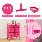 Costway carrello portaoggetti a 10 cassetti, carrello di servizio con rotelle, organizer da cucina/ufficio nero/trasparente/macaron/grigio/gradiente nero/multicolore/rosa/arcobaleno con bianco/rosa shocking/rosa carne/viola