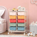 Costway carrello portaoggetti a 10 cassetti, carrello di servizio con rotelle, organizer da cucina/ufficio nero/trasparente/macaron/grigio/gradiente nero/multicolore/rosa/arcobaleno con bianco/rosa shocking/rosa carne/viola