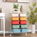 Costway carrello portaoggetti a 10 cassetti, carrello di servizio con rotelle, organizer da cucina/ufficio nero/trasparente/macaron/grigio/gradiente nero/multicolore/rosa/arcobaleno con bianco/rosa shocking/rosa carne/viola