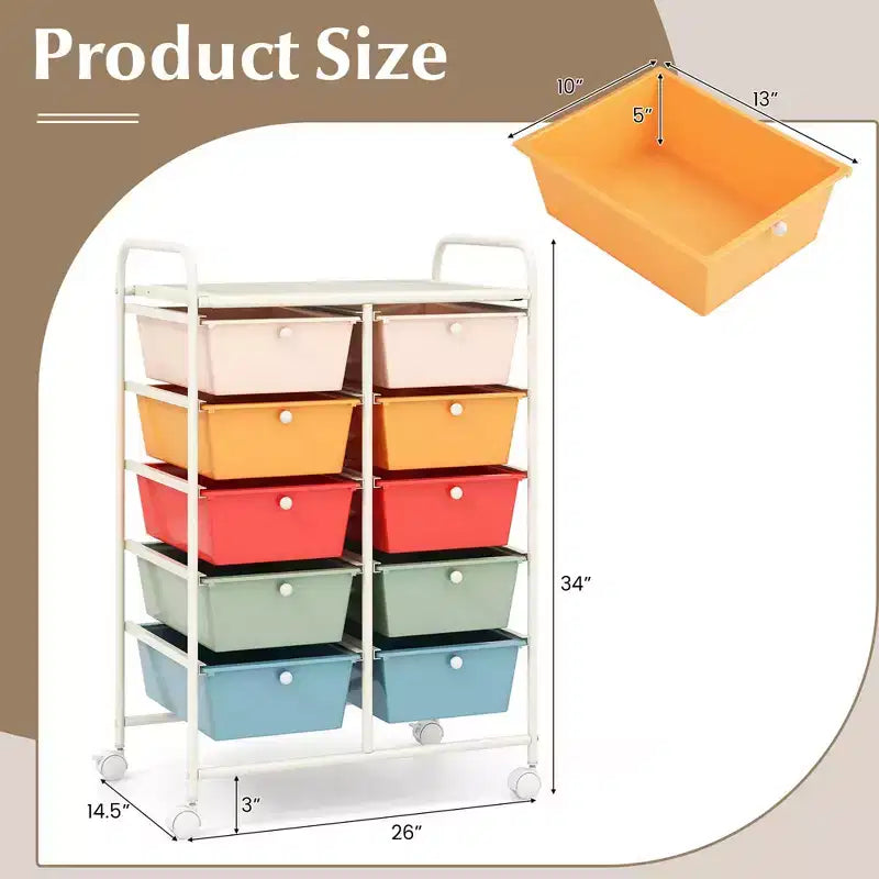 Costway carrello portaoggetti a 10 cassetti, carrello di servizio con rotelle, organizer da cucina/ufficio nero/trasparente/macaron/grigio/gradiente nero/multicolore/rosa/arcobaleno con bianco/rosa shocking/rosa carne/viola