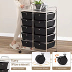 Costway carrello portaoggetti a 10 cassetti, carrello di servizio con rotelle, organizer da cucina/ufficio nero/trasparente/macaron/grigio/gradiente nero/multicolore/rosa/arcobaleno con bianco/rosa shocking/rosa carne/viola
