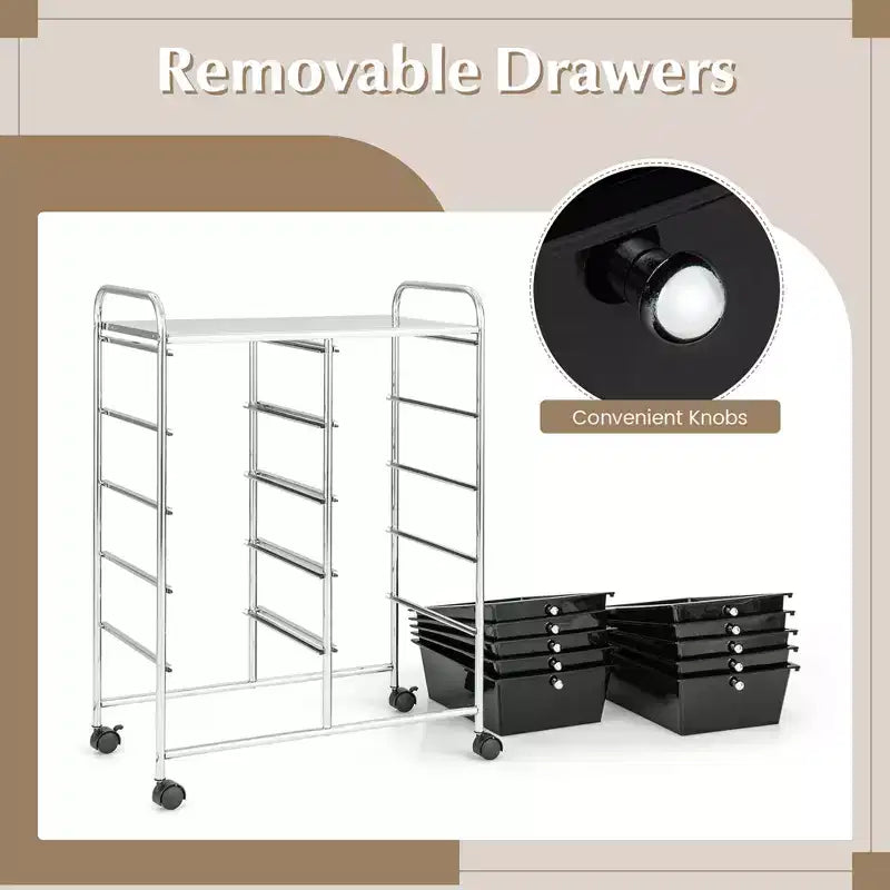 Costway carrello portaoggetti a 10 cassetti, carrello di servizio con rotelle, organizer da cucina/ufficio nero/trasparente/macaron/grigio/gradiente nero/multicolore/rosa/arcobaleno con bianco/rosa shocking/rosa carne/viola