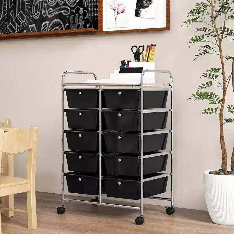 Costway carrello portaoggetti a 10 cassetti, carrello di servizio con rotelle, organizer da cucina/ufficio nero/trasparente/macaron/grigio/gradiente nero/multicolore/rosa/arcobaleno con bianco/rosa shocking/rosa carne/viola
