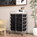 Costway carrello portaoggetti a 10 cassetti, carrello di servizio con rotelle, organizer da cucina/ufficio nero/trasparente/macaron/grigio/gradiente nero/multicolore/rosa/arcobaleno con bianco/rosa shocking/rosa carne/viola