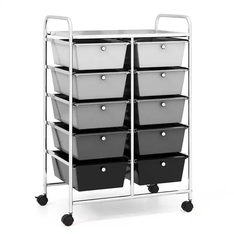 Costway carrello portaoggetti a 10 cassetti, carrello di servizio con rotelle, organizer da cucina/ufficio nero/trasparente/macaron/grigio/gradiente nero/multicolore/rosa/arcobaleno con bianco/rosa shocking/rosa carne/viola