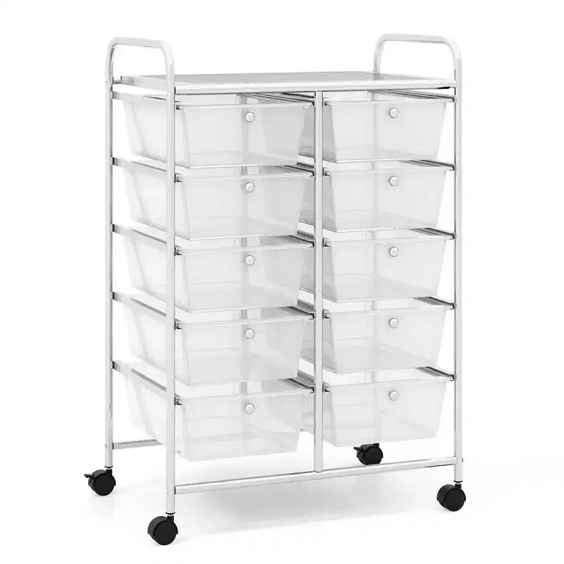 Costway carrello portaoggetti a 10 cassetti, carrello di servizio con rotelle, organizer da cucina/ufficio nero/trasparente/macaron/grigio/gradiente nero/multicolore/rosa/arcobaleno con bianco/rosa shocking/rosa carne/viola