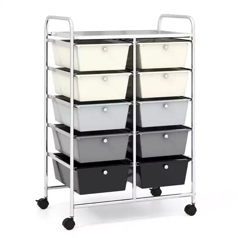 Costway carrello portaoggetti a 10 cassetti, carrello di servizio con rotelle, organizer da cucina/ufficio nero/trasparente/macaron/grigio/gradiente nero/multicolore/rosa/arcobaleno con bianco/rosa shocking/rosa carne/viola