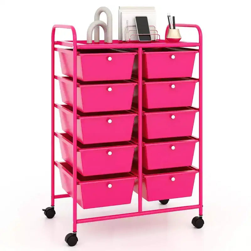 Costway carrello portaoggetti a 10 cassetti, carrello di servizio con rotelle, organizer da cucina/ufficio nero/trasparente/macaron/grigio/gradiente nero/multicolore/rosa/arcobaleno con bianco/rosa shocking/rosa carne/viola